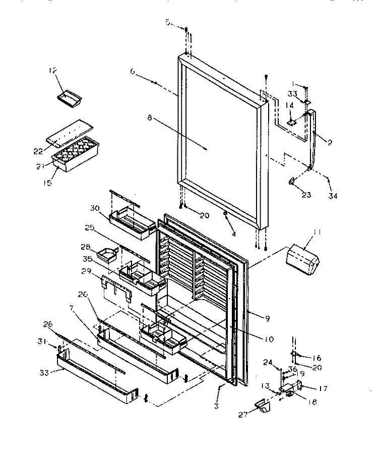 REF DOOR Diagram and Parts List for TRI22S4L P1196302W L Amana Refrigerator