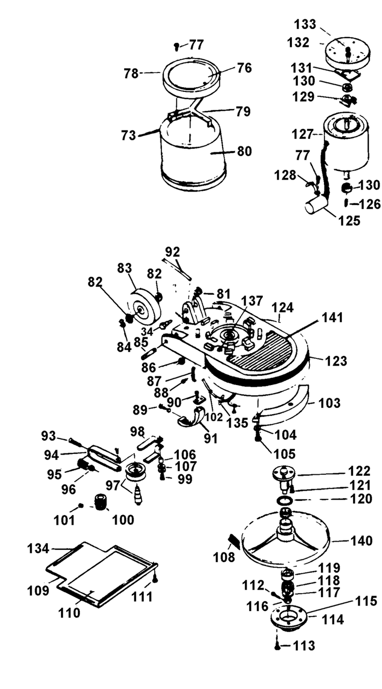 Mainbody, Motor, Gears Diagram and Parts List for F7091  Hoover Carpet Cleaner