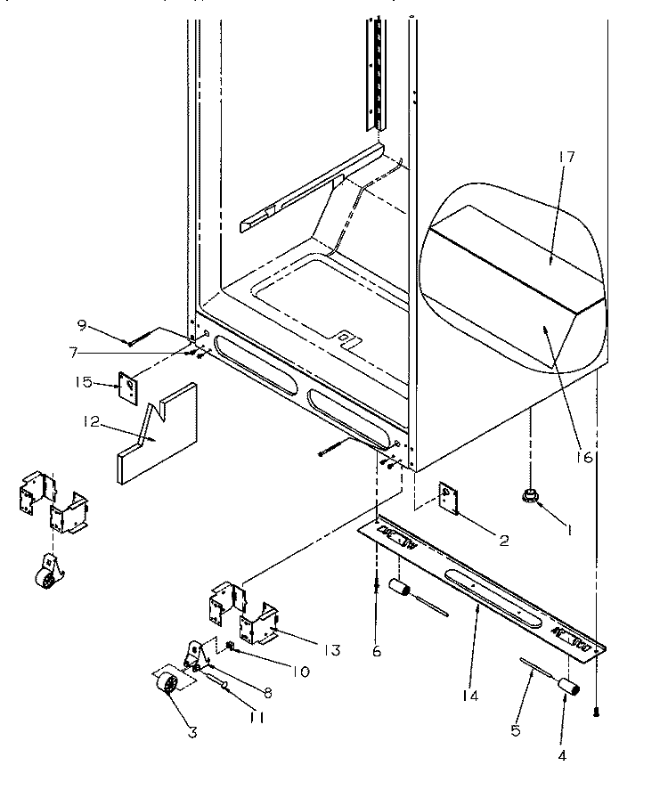CABINET BOTTOM Diagram and Parts List for TR21S4E P1196103W E Amana Refrigerator