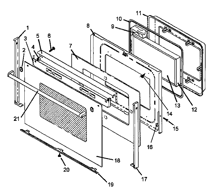 OVEN DOOR ASSY Diagram and Parts List for AGS781LL P1143306NLL Amana Range