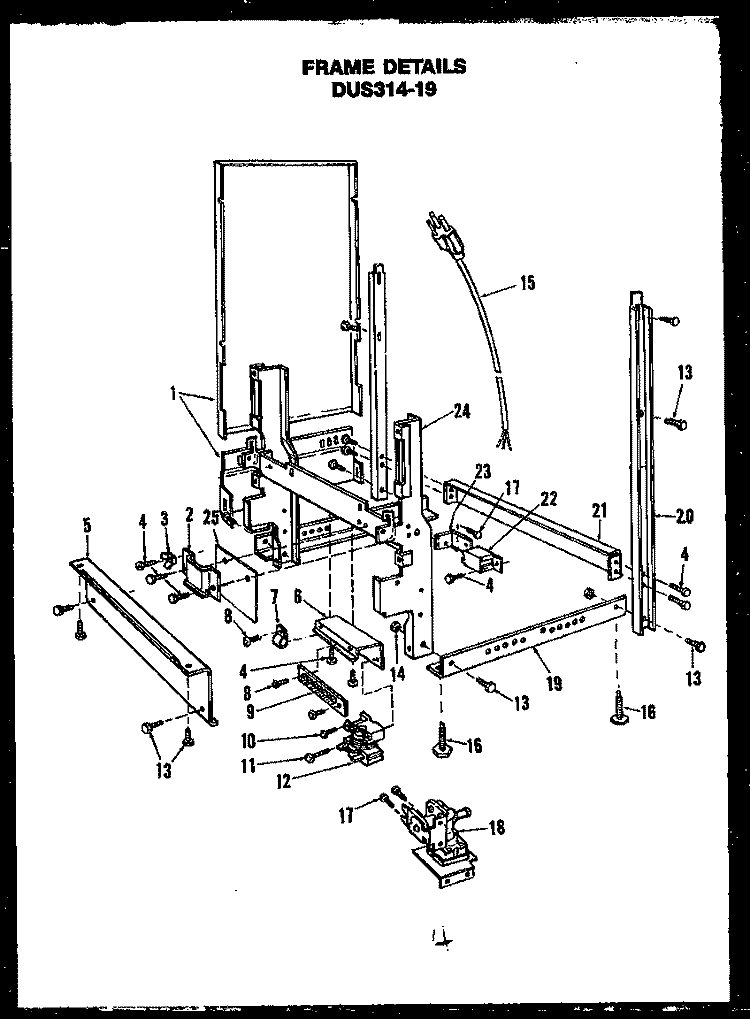 FRAME DETAILS Diagram and Parts List for DUS31419 MN01 Amana Dishwasher