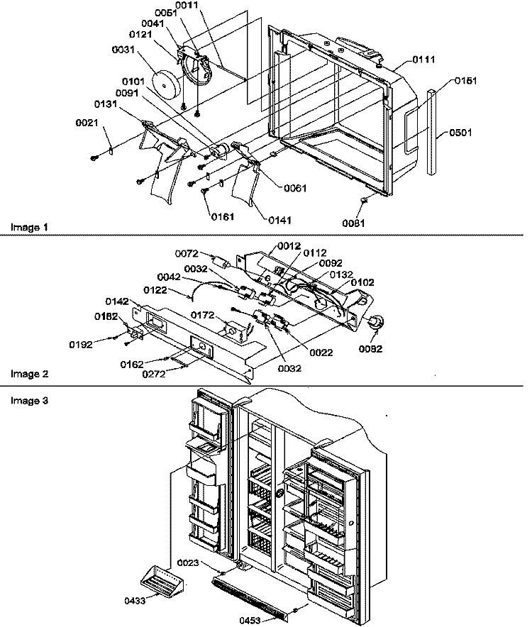 ICE & WATER CAVITY / ELEC BRKT / TOE GRILLE Diagram and Parts List for SRDE27S3E P1190602W E Amana Refrigerator