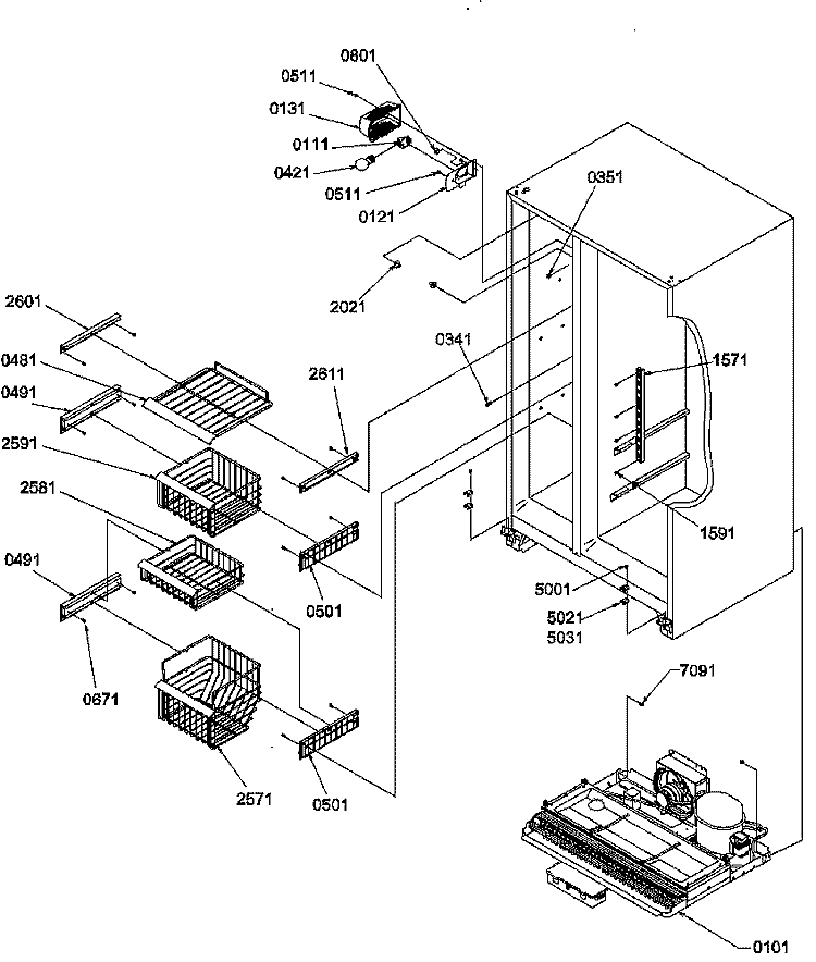 FZ SHELVES AND LIGHT Diagram and Parts List for SRDE27S3E P1190602W E Amana Refrigerator