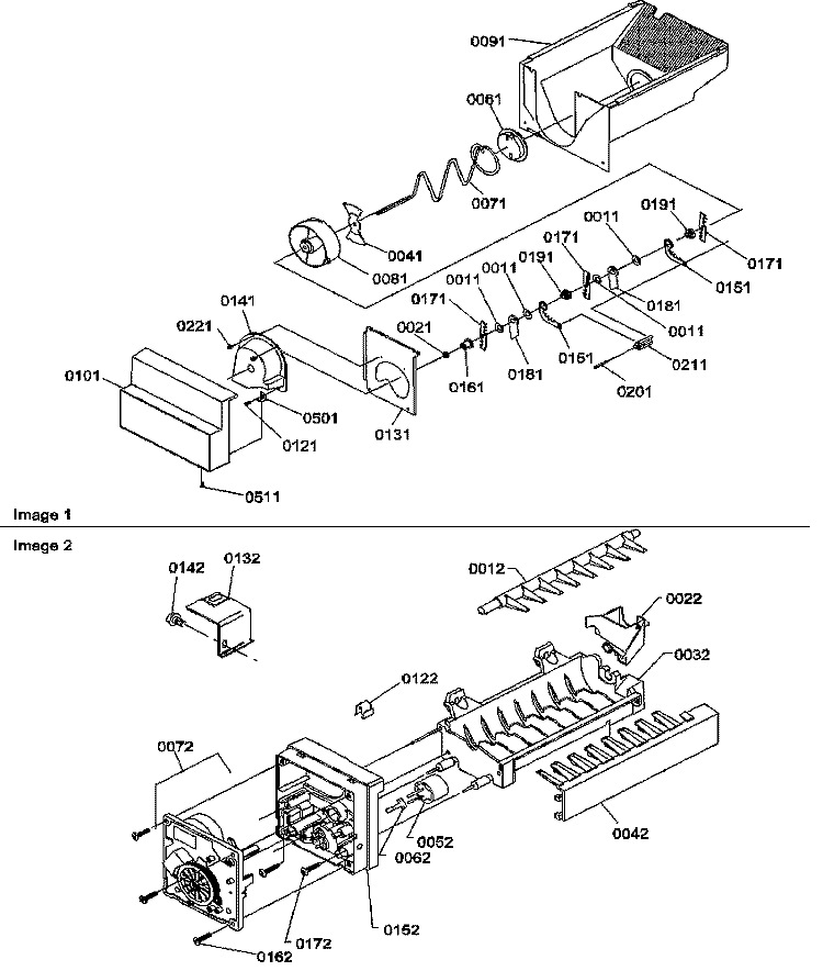 ICE BUCKET AUGER AND ICE MAKER PARTS Diagram and Parts List for SRDE27S3E P1190602W E Amana Refrigerator