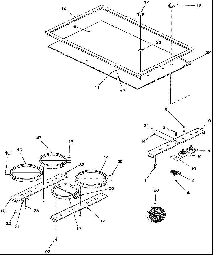 COOKTOP ASSY Diagram and Parts List for AK2H30HR P1119901S Amana Cooktop