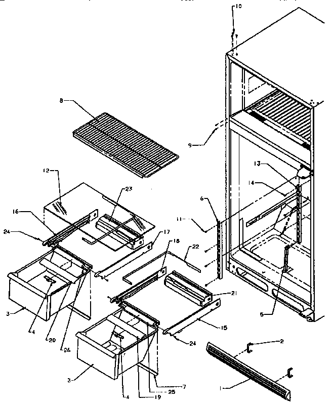 Cabinet Shelving Diagram and Parts List for TG18S3L-P1194601W  Amana Refrigerator