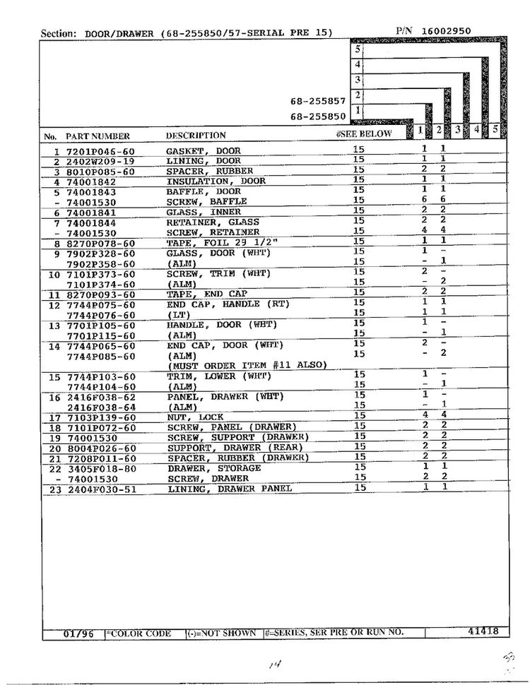 Door/drawer Page 4 Diagram and Parts List for 68-255857  Magic Chef Range