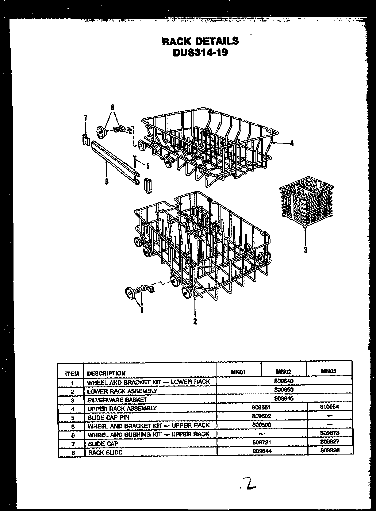 RACK DETAILS Diagram and Parts List for DUS31419 MN01 Amana Dishwasher