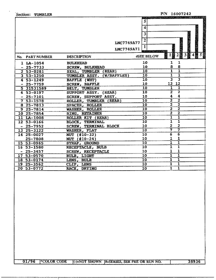 Tumbler Page 2 Diagram and Parts List for LNC7749A77  Maytag Dryer