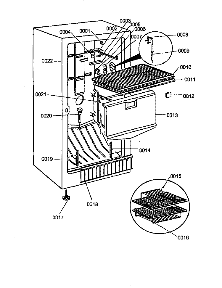 FZ COMPARTMENT Diagram and Parts List for ESUF15JW P1179619W Amana Freezer