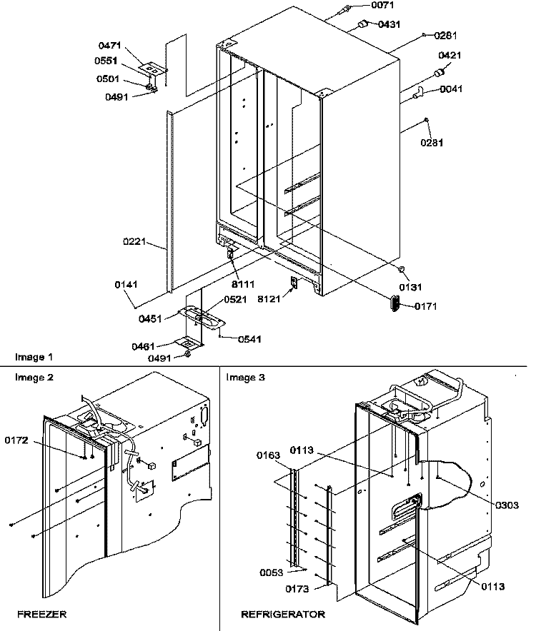 CABINET PARTS Diagram and Parts List for SXD25S2E P1190421W E Amana Refrigerator