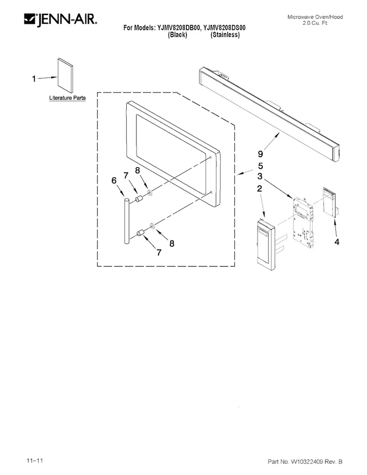 Control Panel Parts Diagram and Parts List for YJMV8208DB00  Jenn-Air Microwave