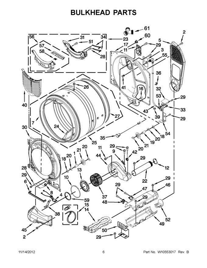 03 - Bulkhead Parts Diagram and Parts List for YMED8000AG0  Maytag Dryer
