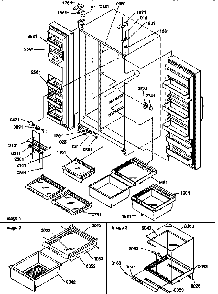 REF \ FZ SHELVES, LIGHTS, & HINGES Diagram and Parts List for SSD21SW P1193908W W Amana Refrigerator