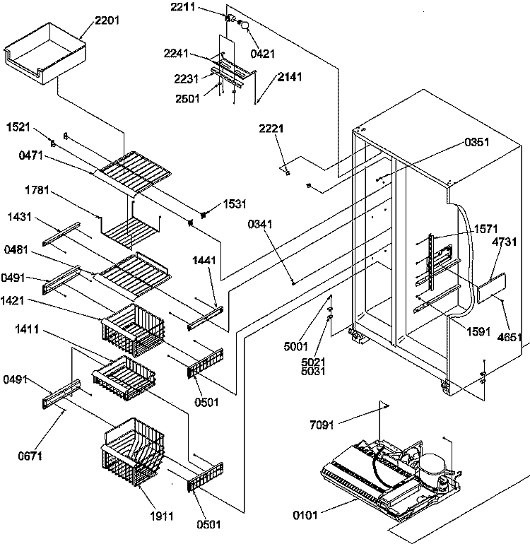 FZ SHELVES AND LIGHT Diagram and Parts List for SR20TW P1190102W W Amana Refrigerator