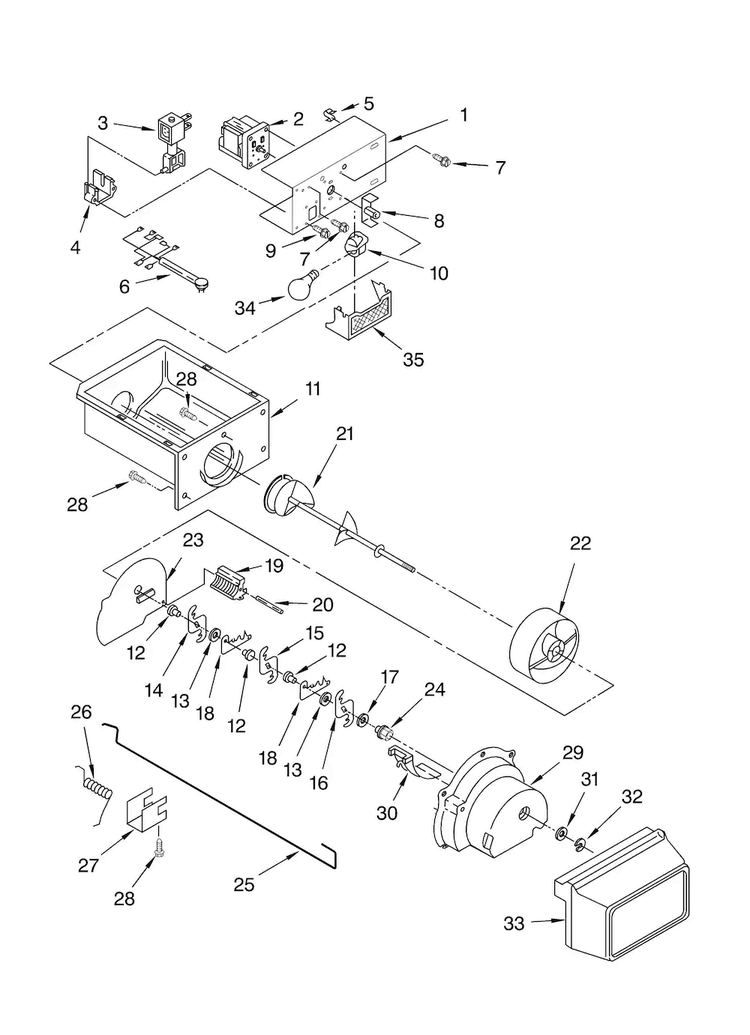 Motor And Ice Container Parts Diagram and Parts List for ASD2524VEB00  Amana Refrigerator