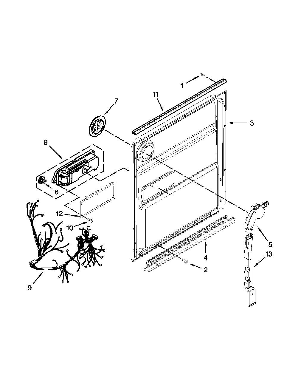 Inner Door Parts Diagram and Parts List for 66512833K313  Kenmore Dishwasher