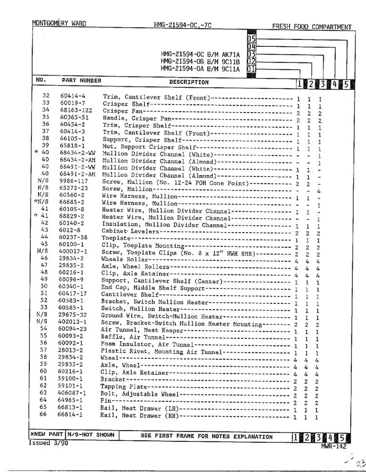 Fresh Food Compartment Page 3 Diagram and Parts List for 21594C  Admiral Refrigerator
