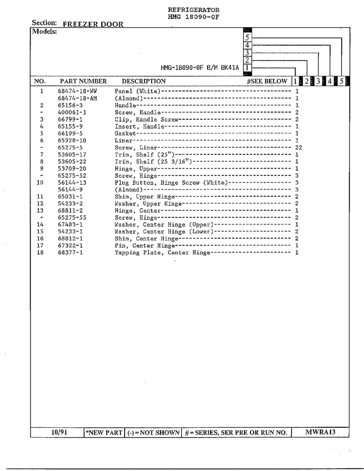 Freezer Door Page 2 Diagram and Parts List for 18090-0F  Admiral Refrigerator