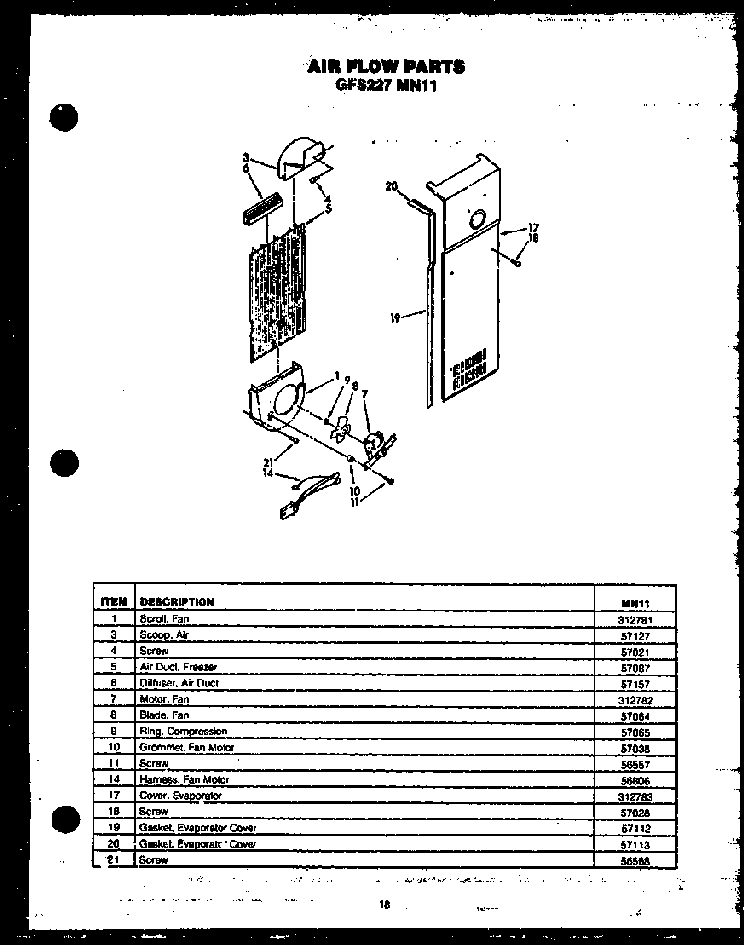 Air Flow Parts Diagram and Parts List for GFS227 MN11 Caloric Refrigerator
