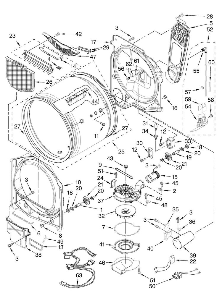 Bulkhead Parts Diagram and Parts List for MGDB800VQ0  Maytag Dryer