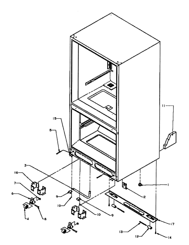 Rollers/drain Tub Diagram and Parts List for BP22A2W-P1161605WW  Amana Refrigerator