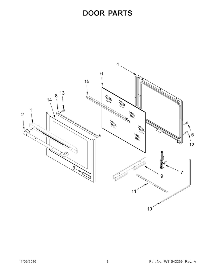 Door Parts Diagram and Parts List for JIS1450DP1  Jenn-Air Range