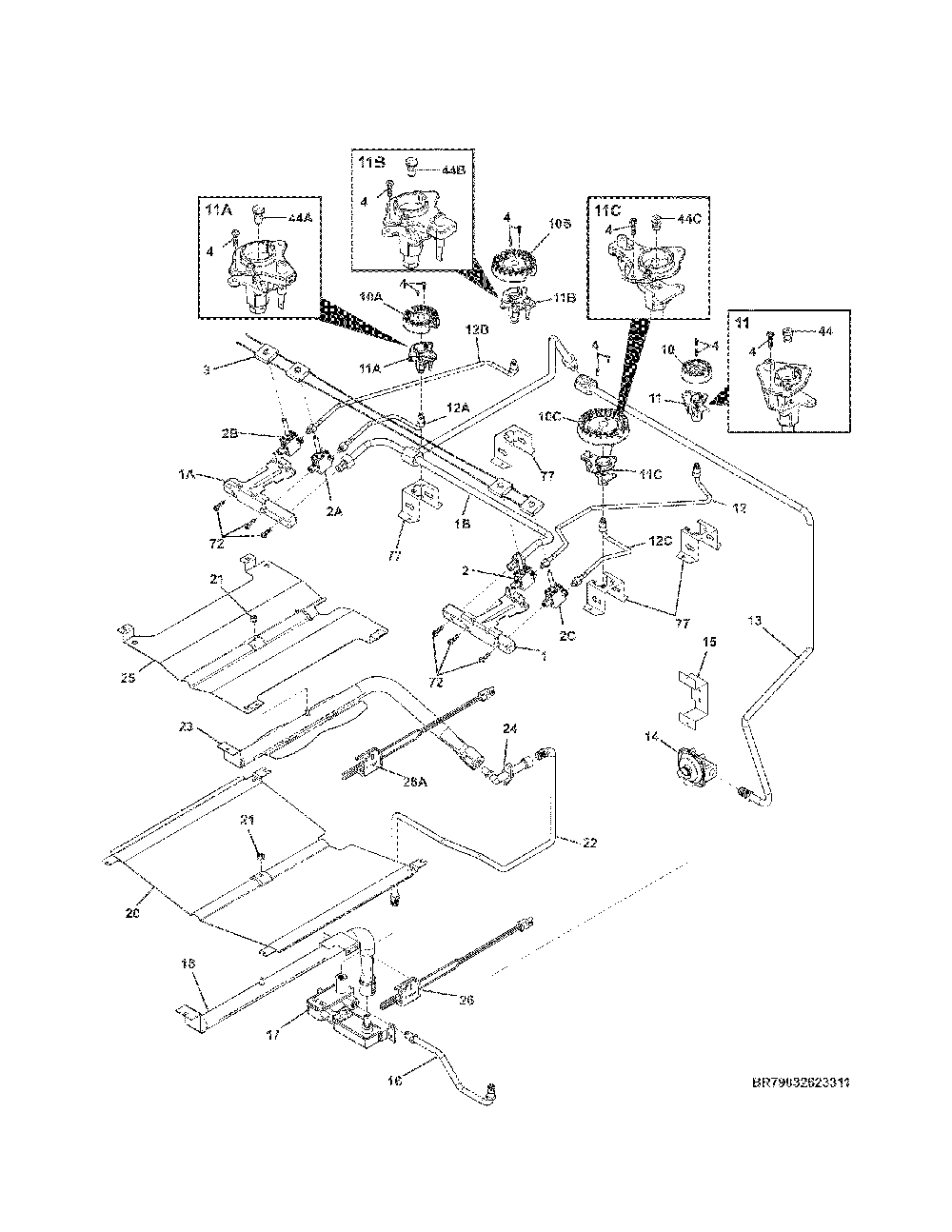 Burner Diagram and Parts List for 79032623312  Kenmore Range