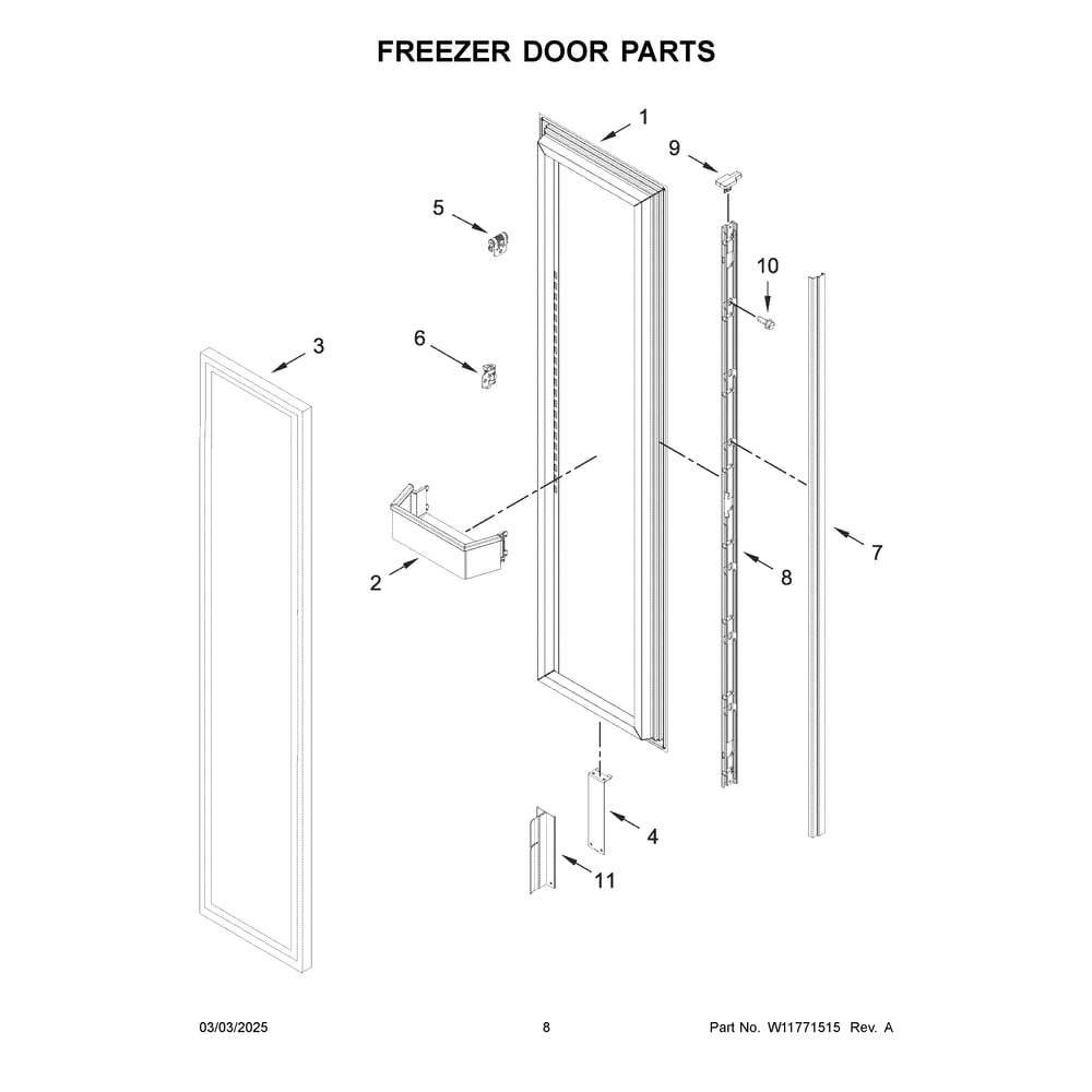 Freezer Door Parts Diagram and Parts List for JBZFL30IGX20  Jenn-Air Freezer
