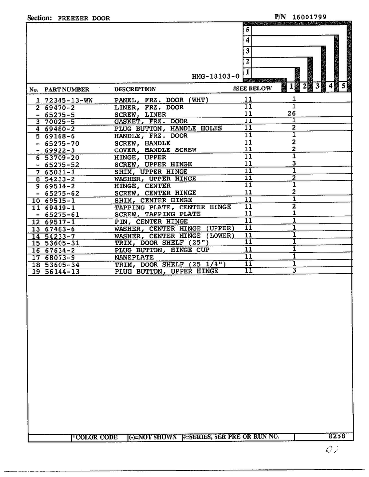 Freezer Door Page 2 Diagram and Parts List for 18103-0  Admiral Refrigerator