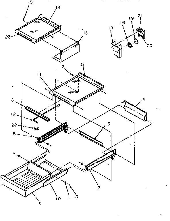 Cabinet Shelving Diagram and Parts List for TR21S4L-P1196103WW  Amana Refrigerator