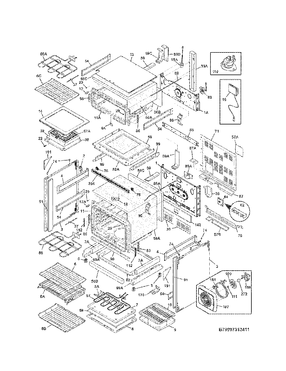 Body Diagram and Parts List for 79097319411  Kenmore Range