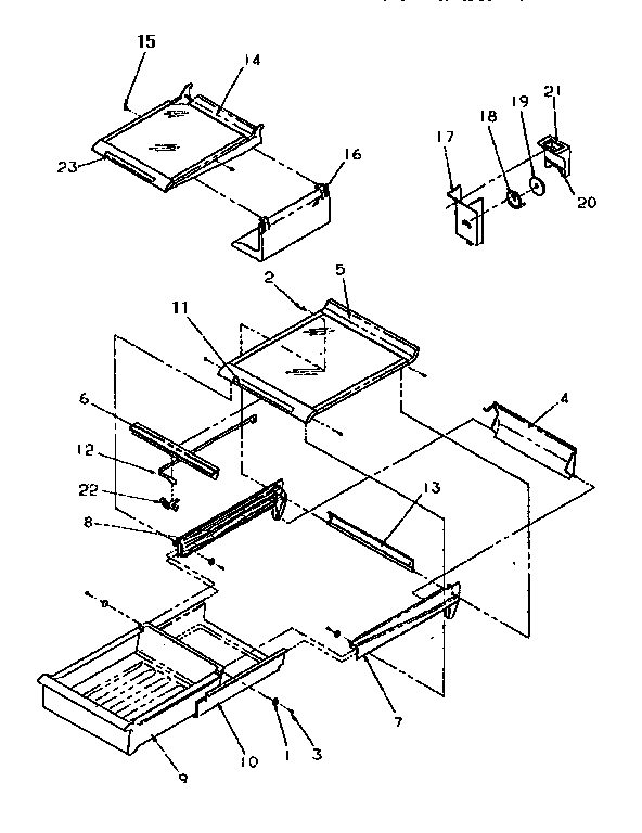 Cabinet Shelving Diagram and Parts List for TR21S4E-1196104WE  Amana Refrigerator