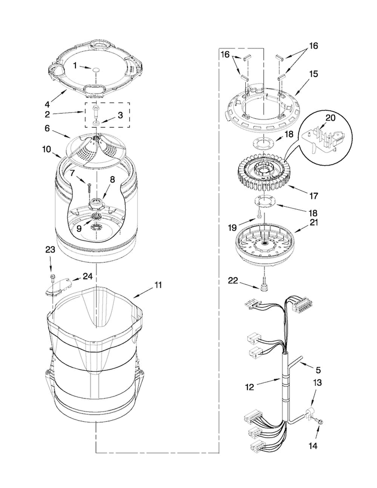 Motor, Basket And Tub Parts Diagram and Parts List for MVWB750YW0  Maytag Washer