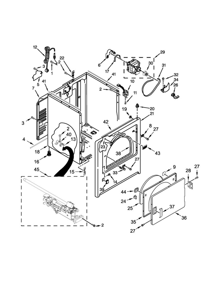 Cabinet Parts Diagram and Parts List for MGDC415EW2  Maytag Dryer