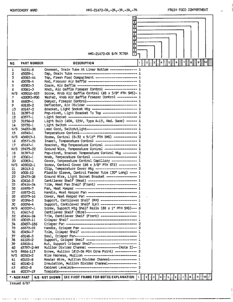 Fresh Food Compartment Page 2 Diagram and Parts List for 21472A  Admiral Refrigerator