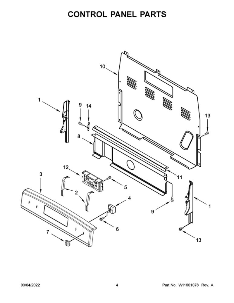 Control Panel Parts Diagram and Parts List for YACR4303MFS8  Amana Range