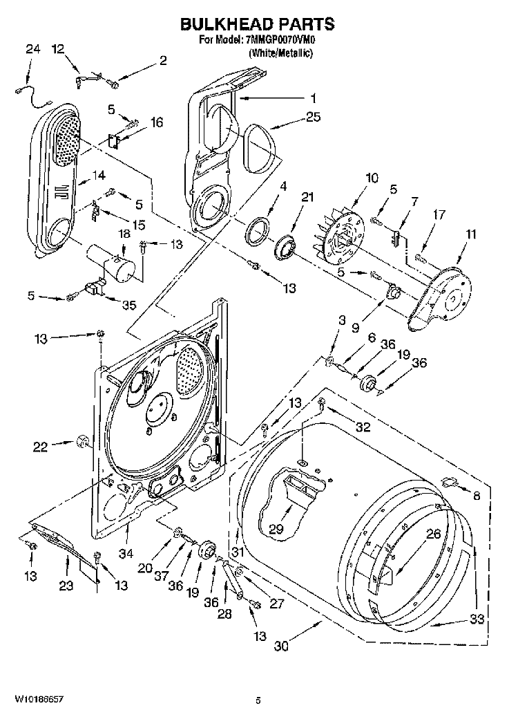 BULKHEAD PARTS Diagram and Parts List for 7MMGP0070VM0  Maytag Dryer