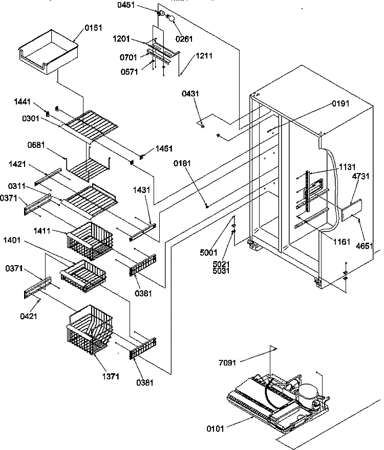 FZ SHELVES AND LIGHT Diagram and Parts List for SR25TL P1194002W L Amana Refrigerator