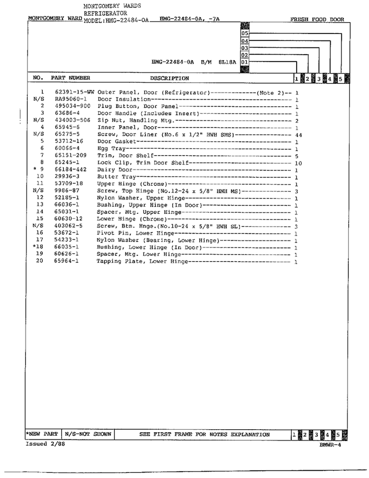 Fresh Food Door Assembly Page 2 Diagram and Parts List for 22484-OA  Admiral Refrigerator