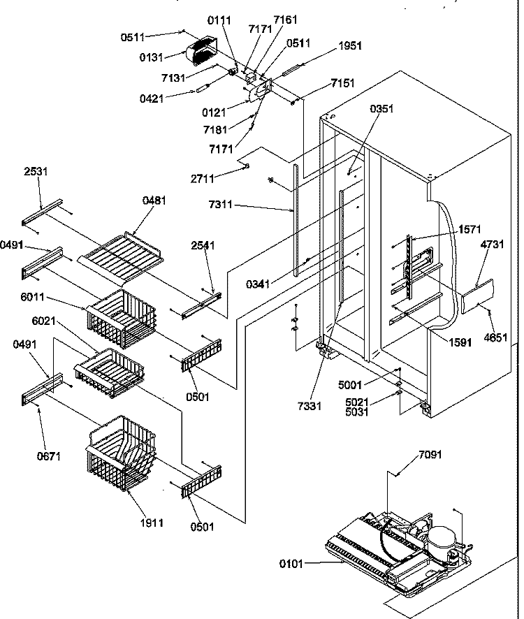 FZ SHELVES AND LIGHT Diagram and Parts List for SBDX520SW P1185104W W Amana Refrigerator