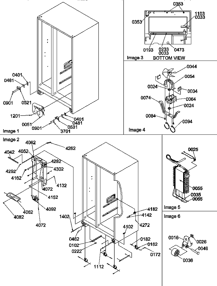 ROLLERS, HINGES, AND EVAP ASSEMBLIES Diagram and Parts List for SBDX520SW P1185104W W Amana Refrigerator