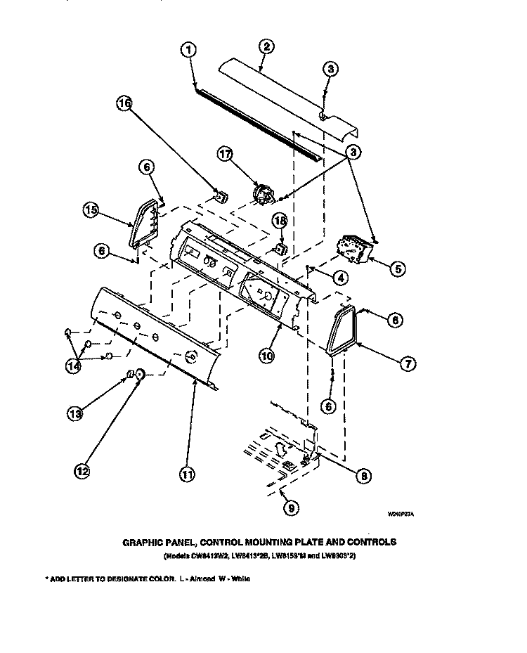 GRAPHIC PANEL, CTRL MTG PLATE AND CTRLS Diagram and Parts List for LW6123LM PLW6123LM A Amana Washer