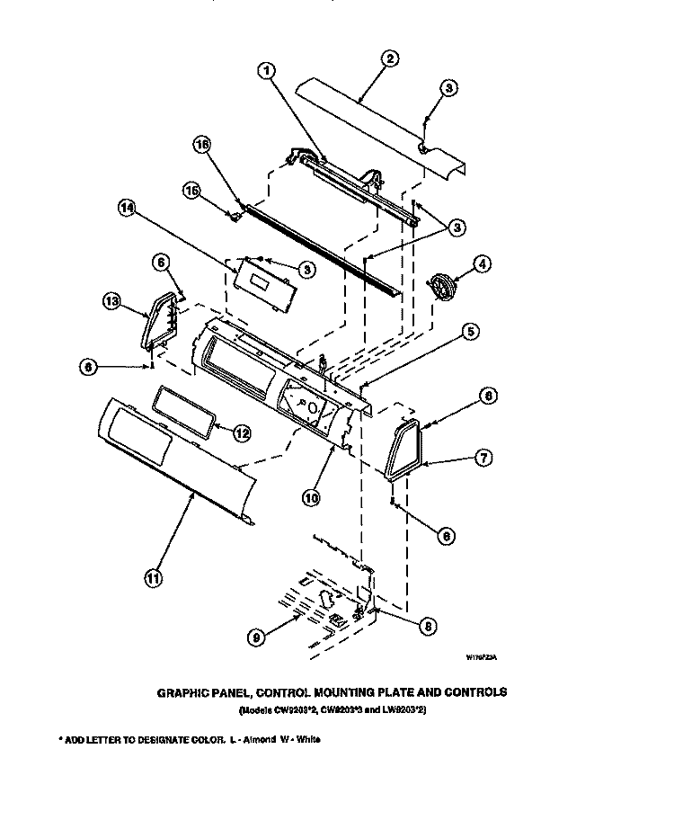GRAPHIC PANEL, CTRL MTG PLATE AND CTRLS Diagram and Parts List for LW6123LM PLW6123LM A Amana Washer
