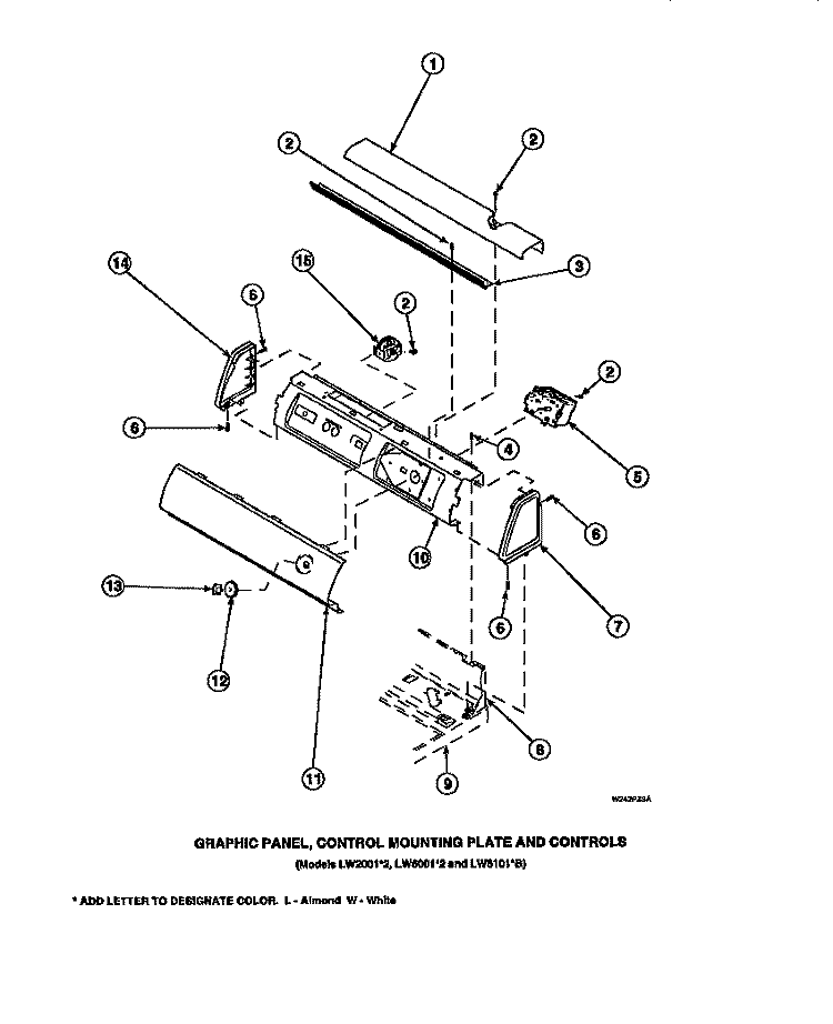 GRAPHIC PANEL, CTRL MTG PLATE AND CTRLS Diagram and Parts List for LW6123LM PLW6123LM A Amana Washer