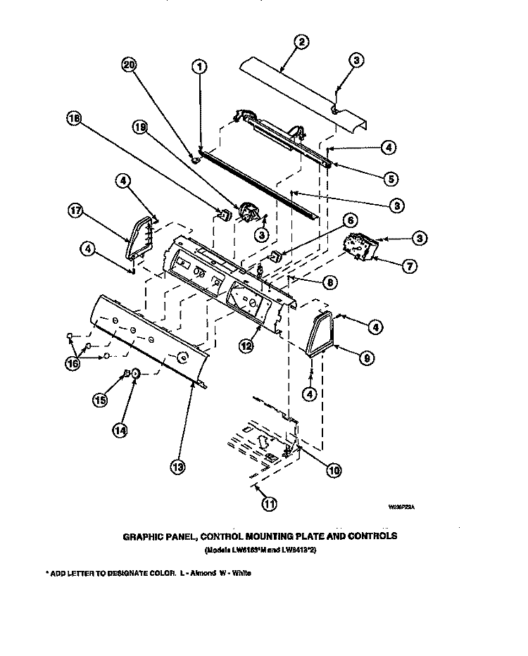 GRAPHIC PANEL, CTRL MTG PLATE AND CTRLS Diagram and Parts List for LW6123LM PLW6123LM A Amana Washer