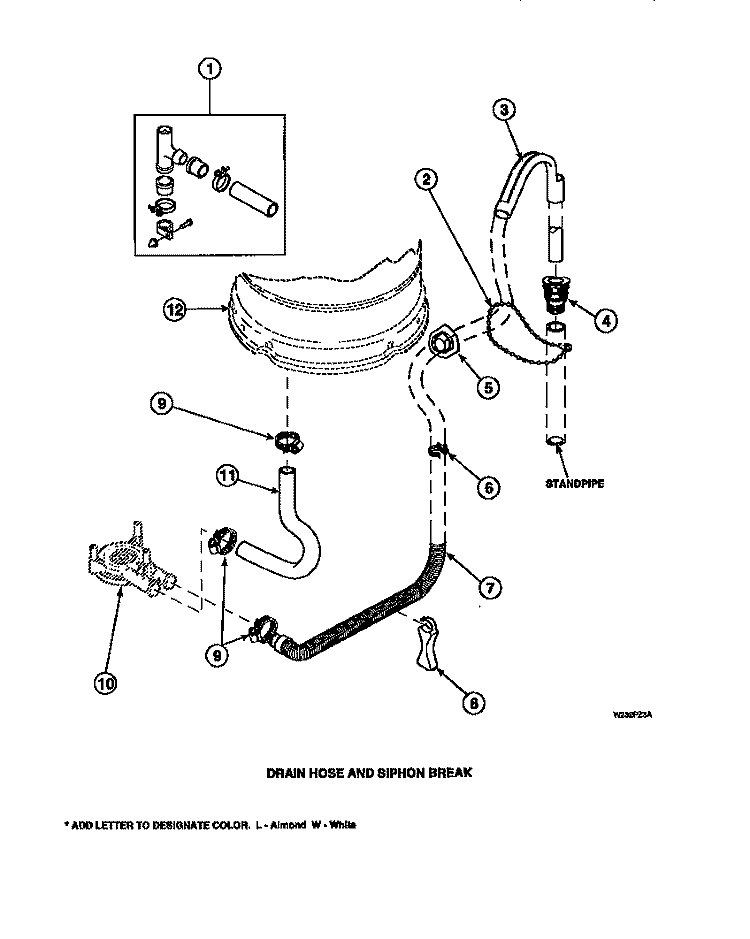 DRAIN HOSE AND SIPHON BREAK Diagram and Parts List for LW6123LM PLW6123LM A Amana Washer