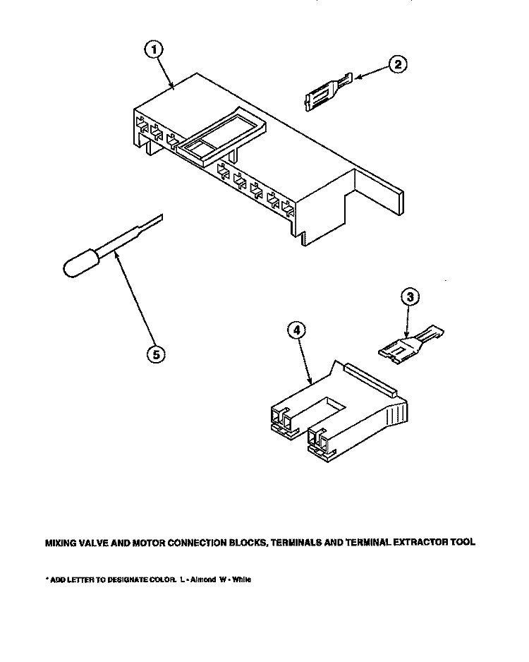 MIXING VALVE & MOTOR CONN BLOCKS, TERM Diagram and Parts List for LW6123LM PLW6123LM A Amana Washer