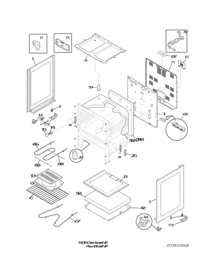 Body Diagram and Parts List for CCRE3530LWG  Crosley Range