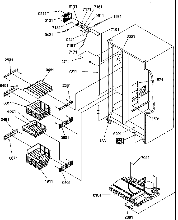 FZ SHELVES AND LIGHT Diagram and Parts List for SBDE520SW P1185202W W Amana Refrigerator